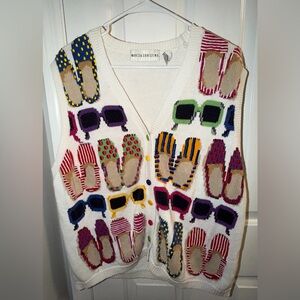 VTG Marisa Christina Novelty Knit Vest XL Sunglasses & Flats Beachy Teacher Core